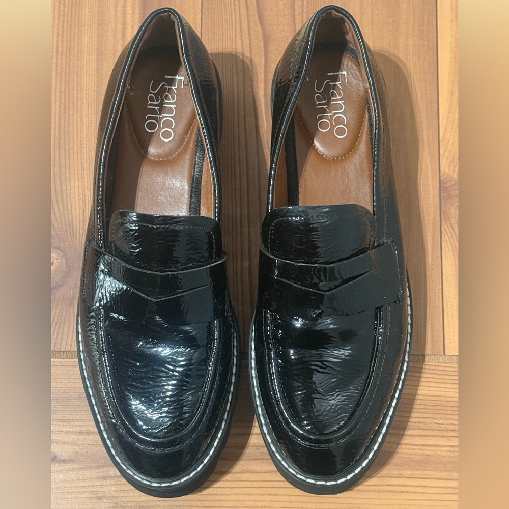 Franco Sarto Black Patent Slip-On Penny Loafers
